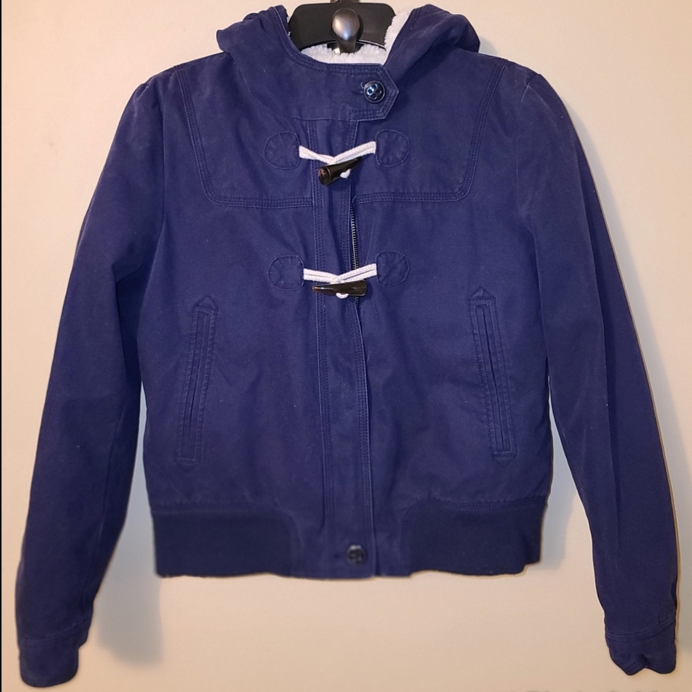 Gap Womens Hooded Sherpa Bomber Navy Jacket Small